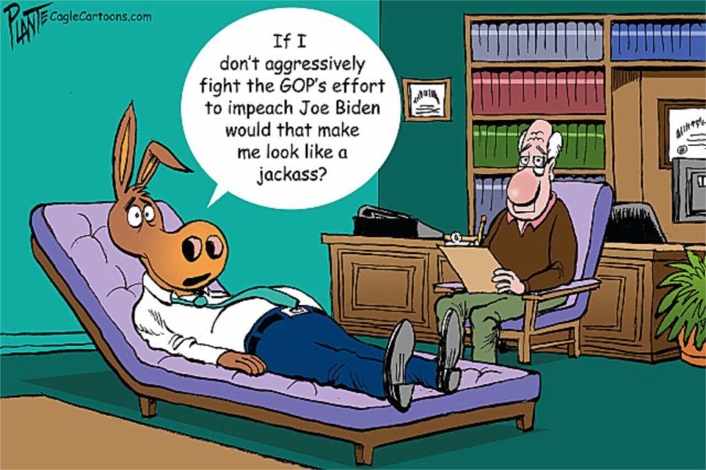 The Biden Impeachment, Democratic Party, DNC, donkey, President Biden, fight, GOP, Grand Ole Party, afraid, jackass, hesitant, psychiatrist, shrink, cowardly, political, psychiatrist couch, psychiatrist's, office, rhetorical question