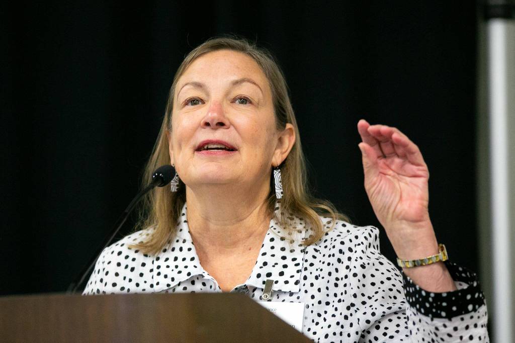 Sen. June Robinson, D-Everett, speaks during a Healthcare Summit at Everett Community College on Wednesday, Sept. 27, 2023, in Everett, Washington. (Ryan Berry / The Herald)