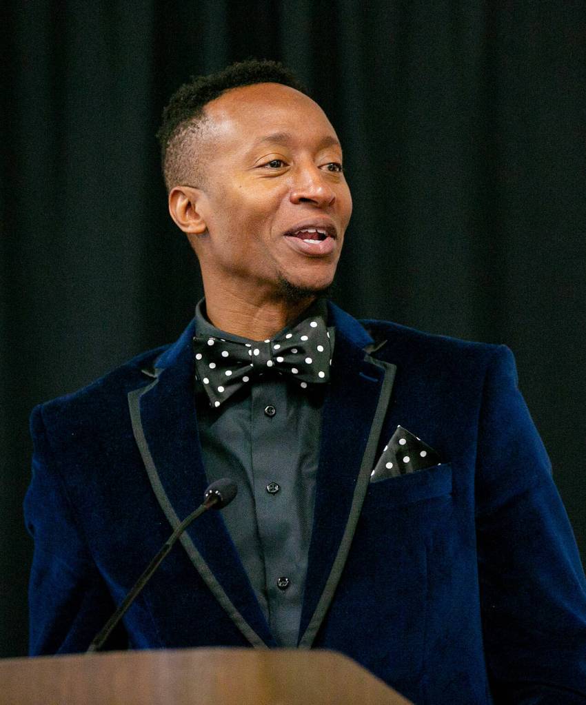 Garry Clark, President and CEO of the Snohomish County Economic Alliance, speaks during a Healthcare Summit at Everett Community College on Wednesday, Sept. 27, 2023, in Everett, Washington. (Ryan Berry / The Herald)