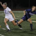 Lake Stevens Zoe Hopkins (8) steals the ball during a girls soccer game between Glacier Peak and Lake Stevens at Glacier Peak High School in Snohomish, Washington on Thursday, Sept. 21, 2023. Lake Stevens won, 2-1. (Annie Barker / The Herald)