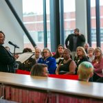 Everett Community College President Dr. Chemene Crawford speaks during the ribbon cutting ceremony of the new Cascade Learning Center on Thursday, Sept. 28, 2023, at Everett Community College in Everett, Washington. (Ryan Berry / The Herald)
