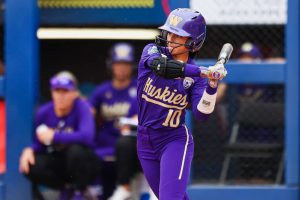 Washington's Sami Reynolds bats during a Women's College World Series game this past June in Oklahoma City. (UW Athletics photo)