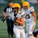 Ferndales Conner Walcker breaks off a big run during his teams first possession against Arlington on Friday, Sept. 22, 2023, at Arlington High School in Arlington, Washington. (Ryan Berry / The Herald)