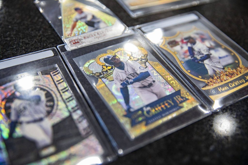 A selection of Ken Griffey Jr. Pacific Trading Cards. (Olivia Vanni / The Herald)