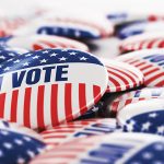 3d rendering Stack of vote button badges.