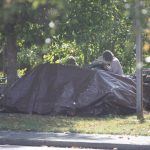 Tents used by unhoused people alongside Dupont Street in Bellingham. (Hailey Hoffman / Cascadia Daily News)