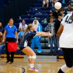 Glacier Peak libero Tessa Mossburg bumps the ball to a teammate against Lake Stevens on Tuesday, Oct. 10, 2023, at Glacier Peak High School in Snohomish, Washington. (Ryan Berry / The Herald)