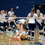 Glacier Peak players celebrate a point against Lake Stevens on Tuesday, Oct. 10, 2023, at Glacier Peak High School in Snohomish, Washington. (Ryan Berry / The Herald)