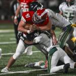 Stanwoods Silas Turpin (41) moves with the ball during a game between Marysville-Getchell and Stanwood at Stanwood High School in Stanwood, Washington on Friday, Oct. 13, 2023. Marysville-Getchell won, 21-20. (Annie Barker / The Herald)