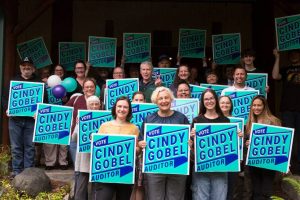 Cindy Gobel with her supporters.