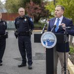 Edmonds Mayor Mike Nelson speaks during a press briefing on Tuesday, April 25, 2023, in Edmonds, Washington. (Olivia Vanni / The Herald)