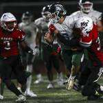 Edmonds-Woodways Chris Cruz-Akre (16) moves with the ball during a game between Edmonds-Woodway and Mountlake Terrace at Edmonds-Woodway Stadium in Edmonds, Washington on Friday, Oct. 20, 2023. Edmonds-Woodway won, 13-10. (Annie Barker / The Herald)