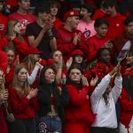 Fans cheer during a game between Edmonds-Woodway and Mountlake Terrace at Edmonds-Woodway Stadium in Edmonds, Washington on Friday, Oct. 20, 2023. Edmonds-Woodway won, 13-10. (Annie Barker / The Herald)