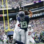 Seattle Seahawks wide receiver Jake Bobo (19) makes a touchdown catch against the Arizona Cardinals during the first half of a game Sunday in Seattle. (AP Photo/Lindsey Wasson)