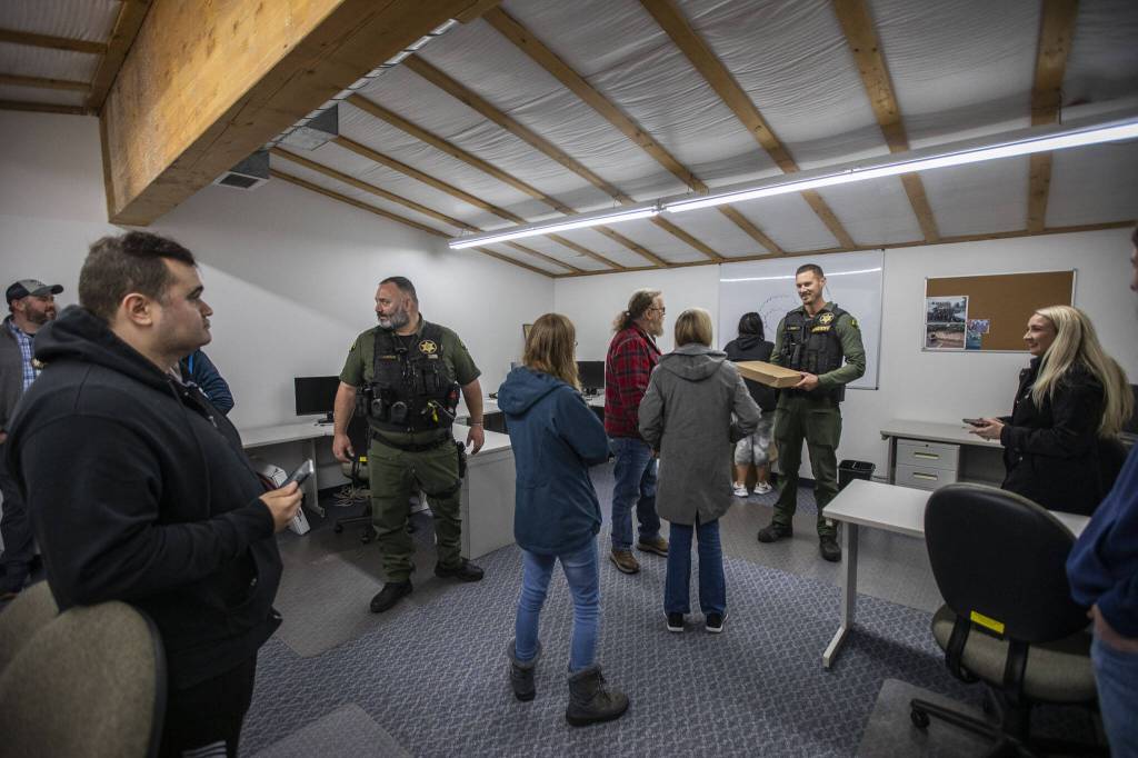 Community members explore the inside of the Mariner Square Station on Tuesday, Oct. 24, 2023 in Everett, Washington. (Olivia Vanni / The Herald)