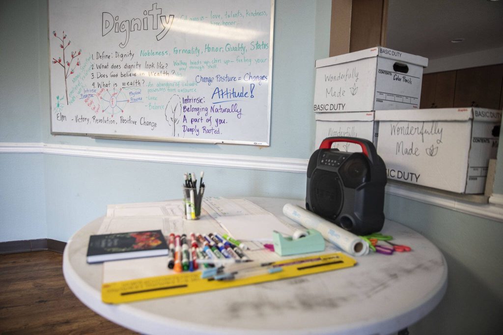 Inside the Everett Gospel Missions family shelter on Tuesday, Oct. 3, 2023 in Everett, Washington. (Olivia Vanni / The Herald)