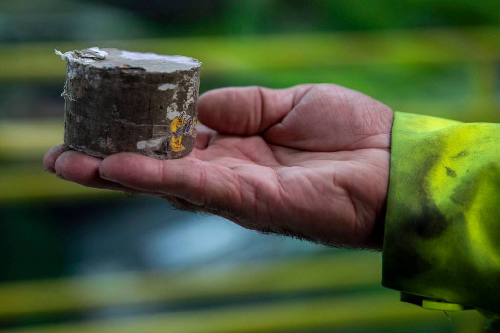 Dust is compacted and displayed inside the Waste Management Cascade Recycling Center in Woodinville, Washington on Wednesday, Nov. 1, 2023. (Annie Barker / The Herald)
