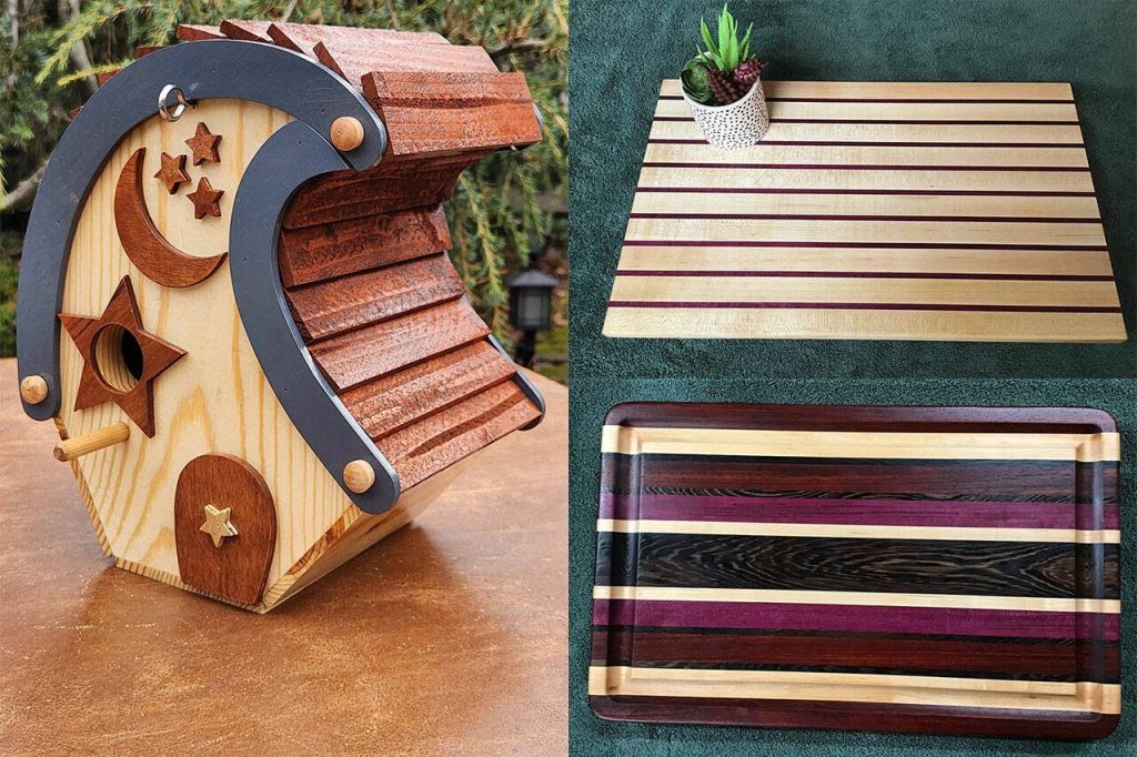 Woodworker Frank Thompson, of Edmonds, creates cutting boards, charcuterie boards, butter boards and trays. He and his wife Marilyn Thompson also collaborate on building birdhouses. (Photo provided)