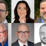 Top row: Nick Coelho, left, Julieta Altamirano-Crosby, David Parshall Bottom row: Jim Smith, left, Robert Leutwyler, Derek Hanusch