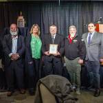 Members and supporters of the Snohomish and Island County Labor Council gather on Oct. 10 at the Edward D. Hansen Conference Center in Everett. The the Affiliate Labor Champion Award was given to the International Association of Machinists 751. Wes Heard, center, accepted the award on behalf of IAM 751. Photo credit: Snohomish and Island County Labor Council.