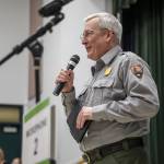 North Cascades National Park Service Complex superintendent Don Striker speaks during a meeting for public comment on the topic of bringing grizzly bears to the North Cascades at Darrington High School Auditorium in Darrington, Washington on Thursday, Nov. 2, 2023. (Annie Barker / The Herald)
