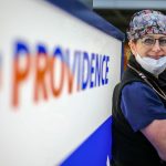 Michelle Roth, a registered nurse in the Providence Emergency Department, is seen Sunday on January 23, 2022. (Kevin Clark / The Herald)