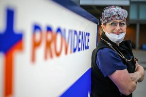 Michelle Roth is a registered nurse in the Providence Emergency Department on Sunday, January 23, 2022. (Kevin Clark / The Herald)