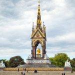 A golden Prince Albert keeps watch across the street from the Victoria and Albert Museum in London. (Dominic Arizona Bonuccelli)