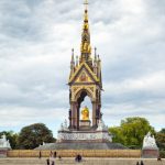 A golden Prince Albert keeps watch across the street from the Victoria and Albert Museum in London. (Dominic Arizona Bonuccelli)