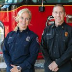 Captain Community Resource Paramedic Nicole Picknell, left, and South County Fire Assistant Chief Shaughn Maxwell stand together at Fire Station 15 on Wednesday, Nov. 8, 2023, in Lynnwood, Washington. (Ryan Berry / The Herald)