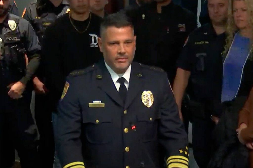 John DeRousse speaks at the Everett City Council meeting after getting sworn in as Everetts new police chief on Nov. 1, 2023. (Screenshot)