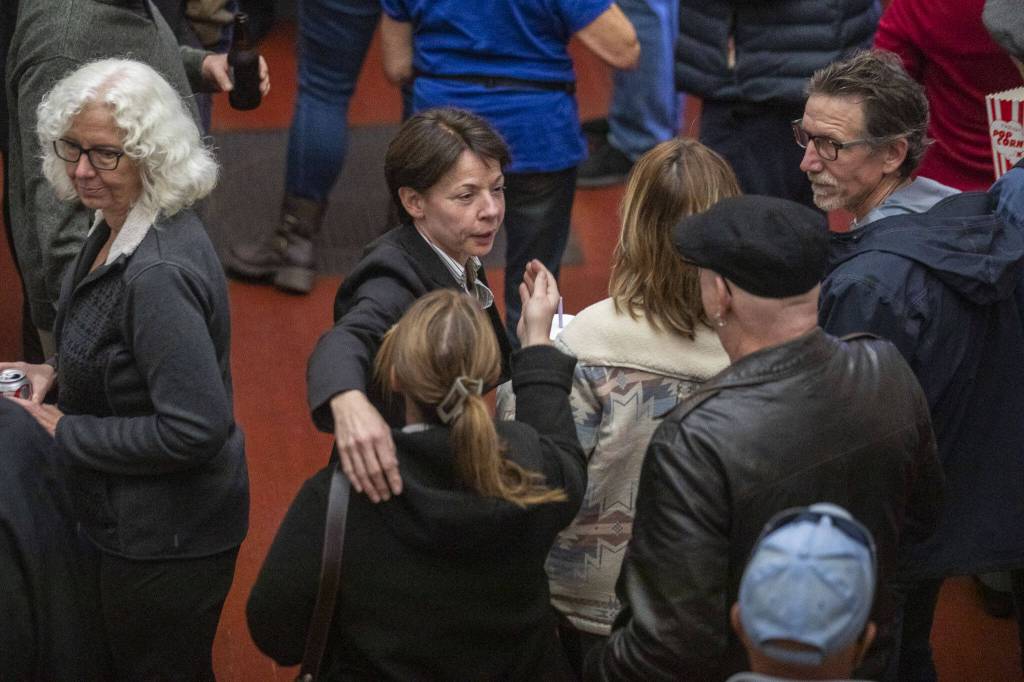 Susanna Johnson speaks to the media and community at 230 Ave B. in Snohomish, Washington on Tuesday, Nov. 7, 2023. (Annie Barker / The Herald)