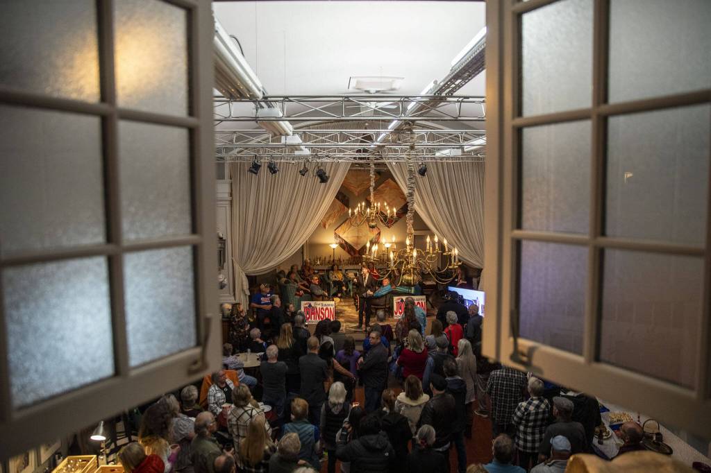 Susanna Johnson speaks to the media and community at 230 Ave B. in Snohomish, Washington on Tuesday, Nov. 7, 2023. (Annie Barker / The Herald)