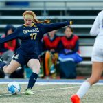 Everetts Sophia Munro sends the ball upfield during a district playoff matchup against Oak Harbor on Thursday, Nov. 2, 2023, at Shoreline Stadium in Shoreline, Washington. (Ryan Berry / The Herald)