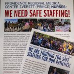 Information on safe staffing at a Town Hall with UFCW 3000 Nurses at Providence Regional Medical Center at the Everett Labor Temple in Everett, Washington on Wednesday, Aug. 16, 2023. (Annie Barker / The Herald)