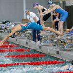 Jackson senior Celina Hernandez-Murillo dives in during the 200 yard freestyle relay at the Wesco 4A District 1 Girls Swim and Dive Finals on Saturday, Nov. 4, 2023, at the Snohomish Aquatic Center in Snohomish, Washington. (Ryan Berry / The Herald)