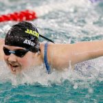 Jacksons Elissa Anderson takes second and qualifies for state in the 100 yard butterfly during the Wesco 4A District 1 Girls Swim and Dive Finals on Saturday, Nov. 4, 2023, at the Snohomish Aquatic Center in Snohomish, Washington. (Ryan Berry / The Herald)