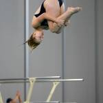 Glacier Peak sophomore Claire Butler dives during the Wesco 4A District 1 Girls Swim and Dive Finals on Saturday, Nov. 4, 2023, at the Snohomish Aquatic Center in Snohomish, Washington. (Ryan Berry / The Herald)