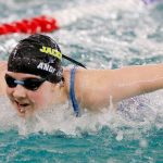 Jackson’s Elissa Anderson takes second and qualifies for state in the 100 yard butterfly during the Wesco 4A Girls Swim and Dive Finals on Saturday, Nov. 4, 2023, at the Snohomish Aquatic Center in Snohomish, Washington. (Ryan Berry / The Herald)