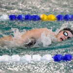 Snohomish sophomore Olivia Huber heads to the finish in the 200 yard freestyle during the Wesco 3A Division 1 Girls Swim and Dive Finals on Saturday, Nov. 4, 2023, at the Snohomish Aquatic Center in Snohomish, Washington. (Ryan Berry / The Herald)