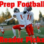 Monroe’s Mason Davis (1) celebrates with Trent Bublitz (11) after Bublitz’s touchdown reception against Edmonds-Woodway on Friday, Oct. 14, 2022, at Edmonds School District Stadium in Edmonds, Washington. (Ryan Berry / The Herald)