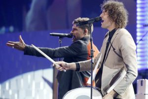 The group For King & Country performs during the Dove Awards, Tuesday, Oct. 7, 2014, in Nashville, Tenn. (AP Photo/Mark Humphrey)