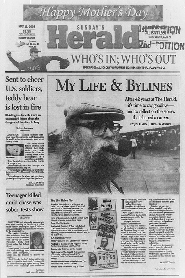 The cover of The Daily Herald featuring Jim Haleys goodbye column. (Herald archive)