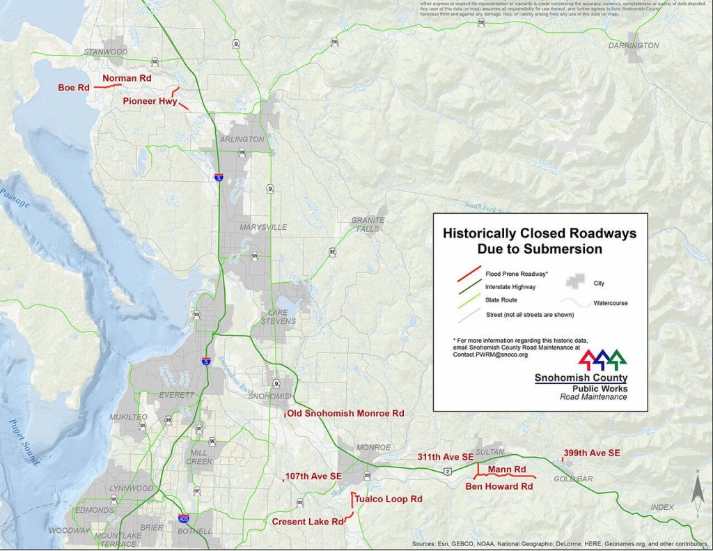 Flooding is a common occurrence in Snohomish County. It will get worse with climate change, scientists say. (Snohomish County Public Works)