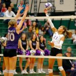 North Creeks Jocelyn Grieser sends the ball back over the net against Lake Stevens during the Wesco 4A district 1/2 championship match Saturday, Nov. 11, 2023, at Henry M. Jackson High School in Mill Creek, Washington. (Ryan Berry / The Herald)