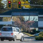A car signals to take a right turn onto Mukilteo Boulevard while a red light is showing on Friday, Nov. 17, 2023 in Everett, Washington. (Olivia Vanni / The Herald)