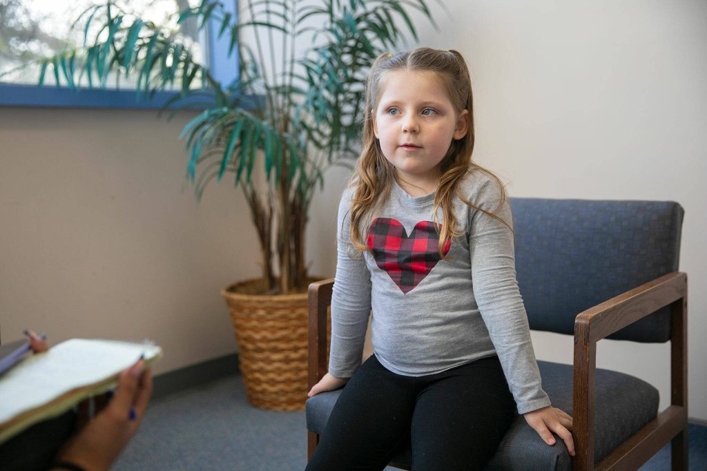 Madalyn answers questions during an interview with the Herald on Monday, Nov. 20, 2023, at Jackson Elementary School in Everett, Washington. (Ryan Berry / The Herald)