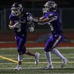 Lake Stevens players celebrate during a game between Lake Stevens and Kennedy Catholic at Lake Stevens High School in Lake Stevens, Washington on Friday, Nov. 17, 2023. Lake Stevens won, 44-21. (Annie Barker / The Herald)
