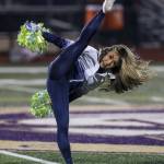 A Seahawks Dancer perfroms during a game between Lake Stevens and Kennedy Catholic at Lake Stevens High School in Lake Stevens, Washington on Friday, Nov. 17, 2023. Lake Stevens won, 44-21. (Annie Barker / The Herald)