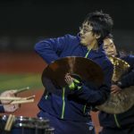 Seahawks Blue Thunder Drumline members perform during a game between Lake Stevens and Kennedy Catholic at Lake Stevens High School in Lake Stevens, Washington on Friday, Nov. 17, 2023. Lake Stevens won, 44-21. (Annie Barker / The Herald)